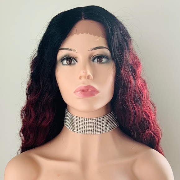 26” Ombre Burgundy Premium Synthetic Fiber Lace Front Wig - Picture 10 of 13
